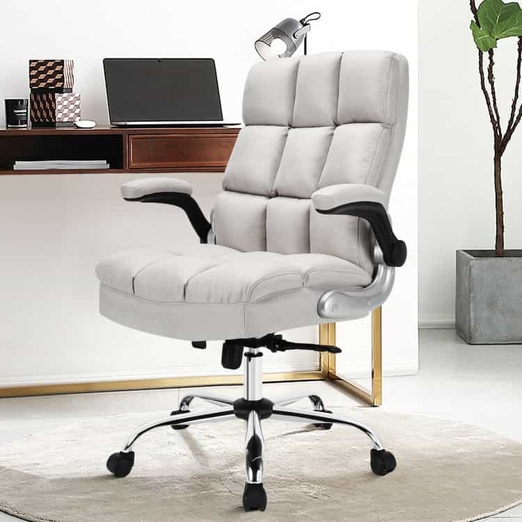 Adjustable Swivel Office Chair With High Back And Flip-Up Arm For Home And Office-Beige