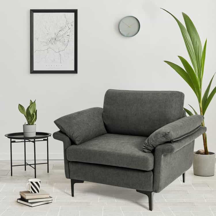 Modern Fabric Accent Armchair With Original Distributed Spring And Armrest Cushions-Gray