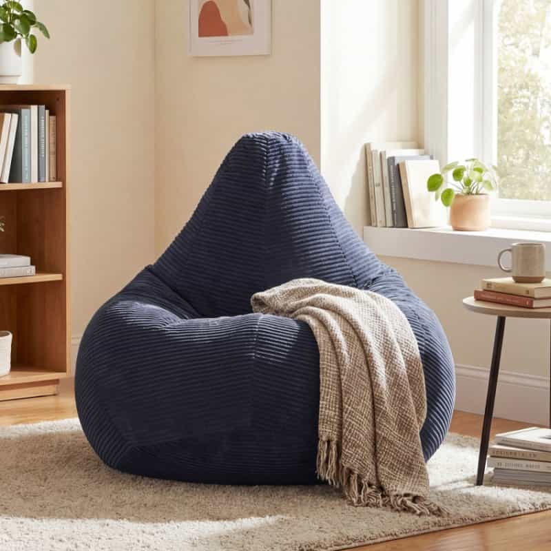 Bean Bag Chair For Adults Accent Lazy Sofa With Skin-Friendly Corduroy Cover And Soft Sponge Filling-Blue