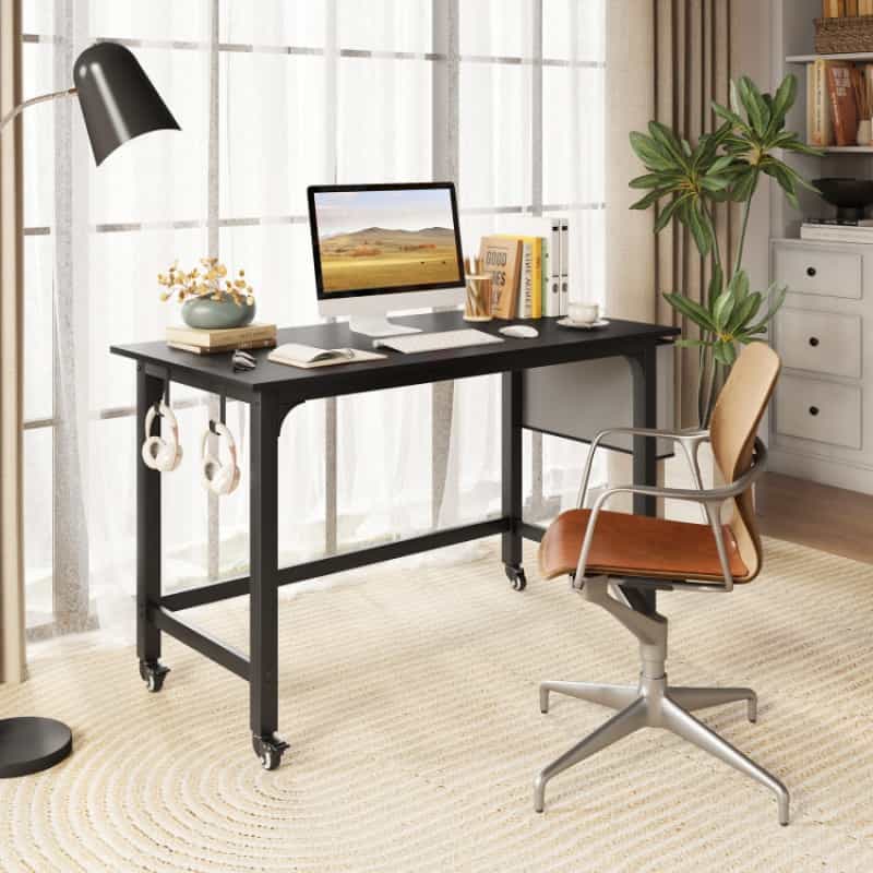 48 Inch Mobile Computer Workstation With 4 Smooth Casters-Black