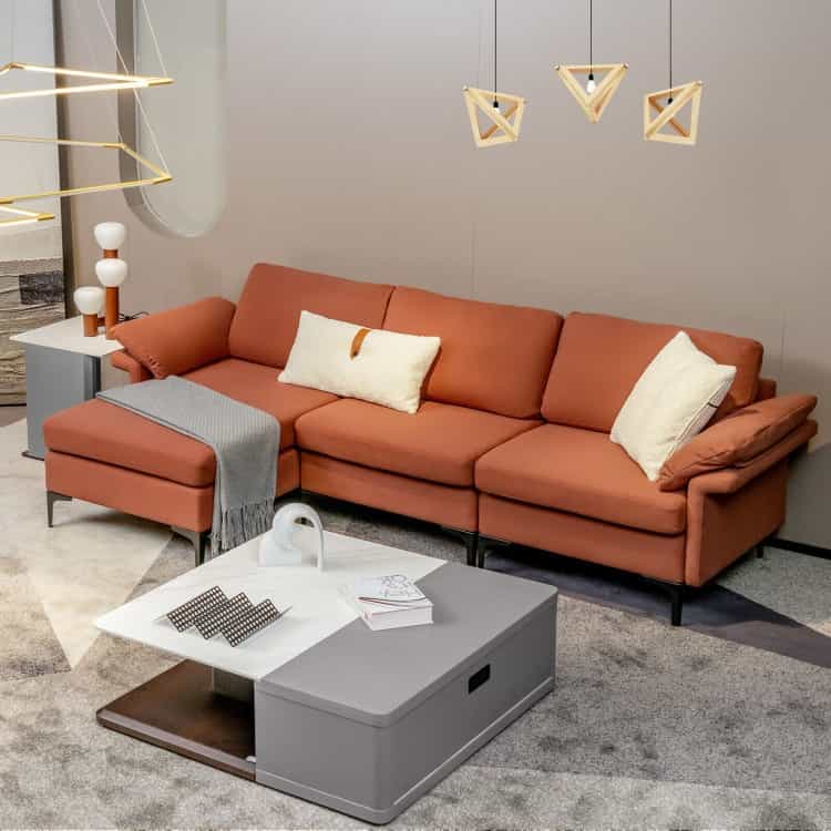 Extra Large Modular L-Shaped Sectional Sofa With Reversible Chaise For 4-5 People-Rust Red