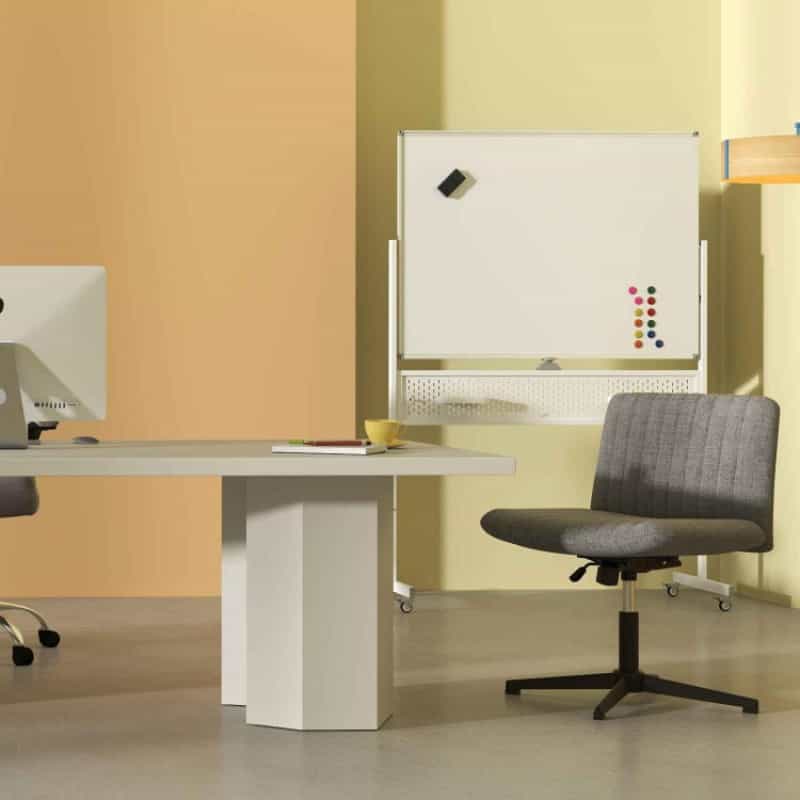 Office Furniture Set: 48 Inches X 36 Inches Mobile Whiteboard+Criss Cross Legged Chair+Linen Upholstered Executive Chair
