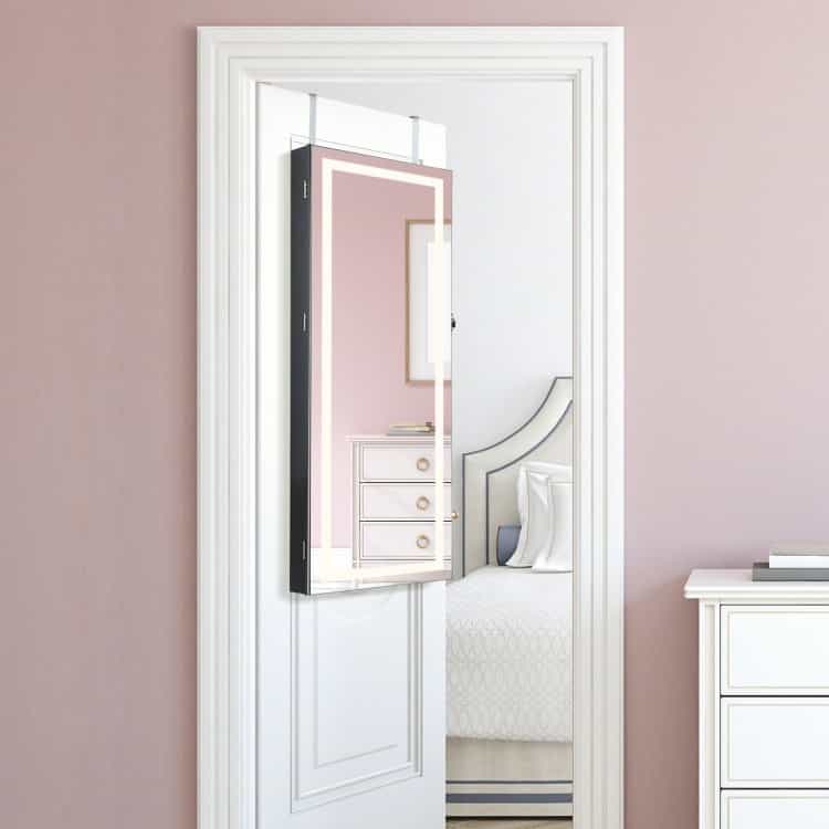 42.5 Inches Lockable Jewelry Mirror Wall Cabinet With 3-Color Led Lights-Black
