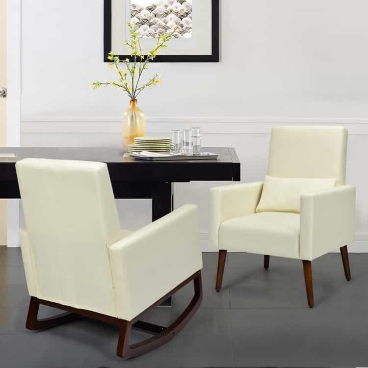 2-In-1 Fabric Upholstered Rocking Chair With Pillow-Beige