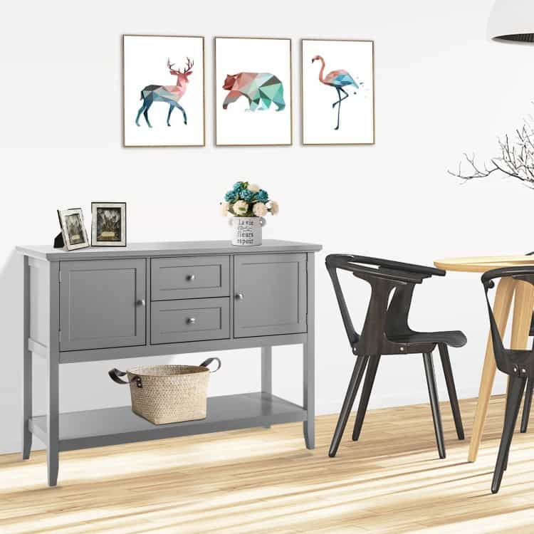 Wooden Sideboard Buffet Console Table With Drawers And Storage-Gray