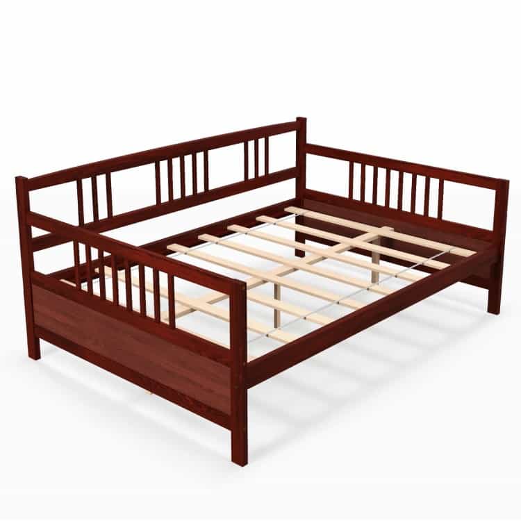 Classic Wooden Full Size Daybed Frame With Guardrails-Brown