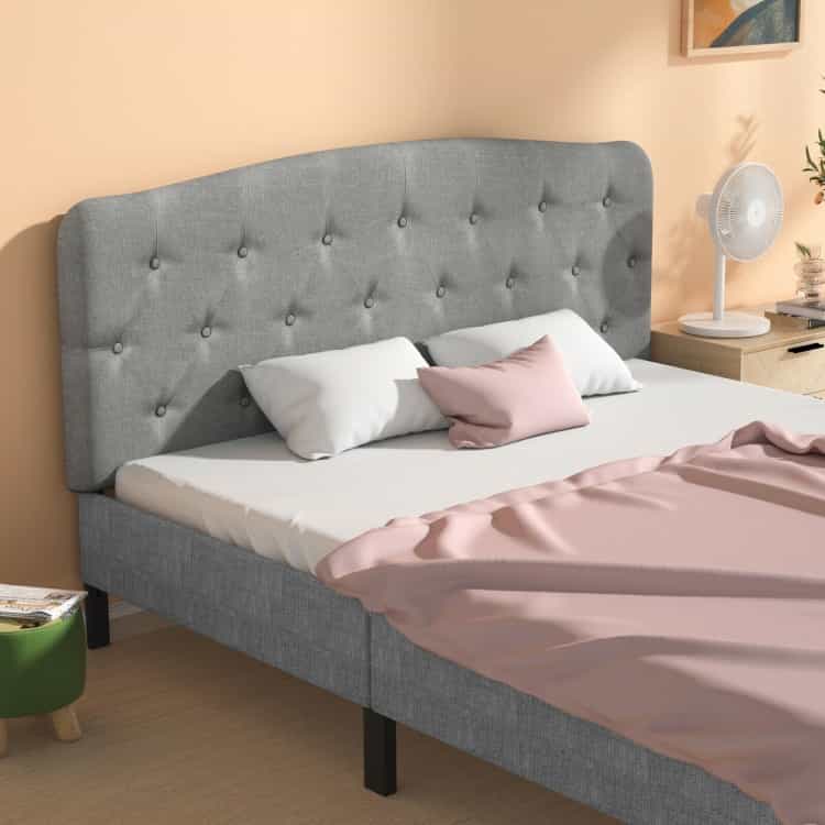 Faux Linen Headboard With Adjustable Heights-Light Gray