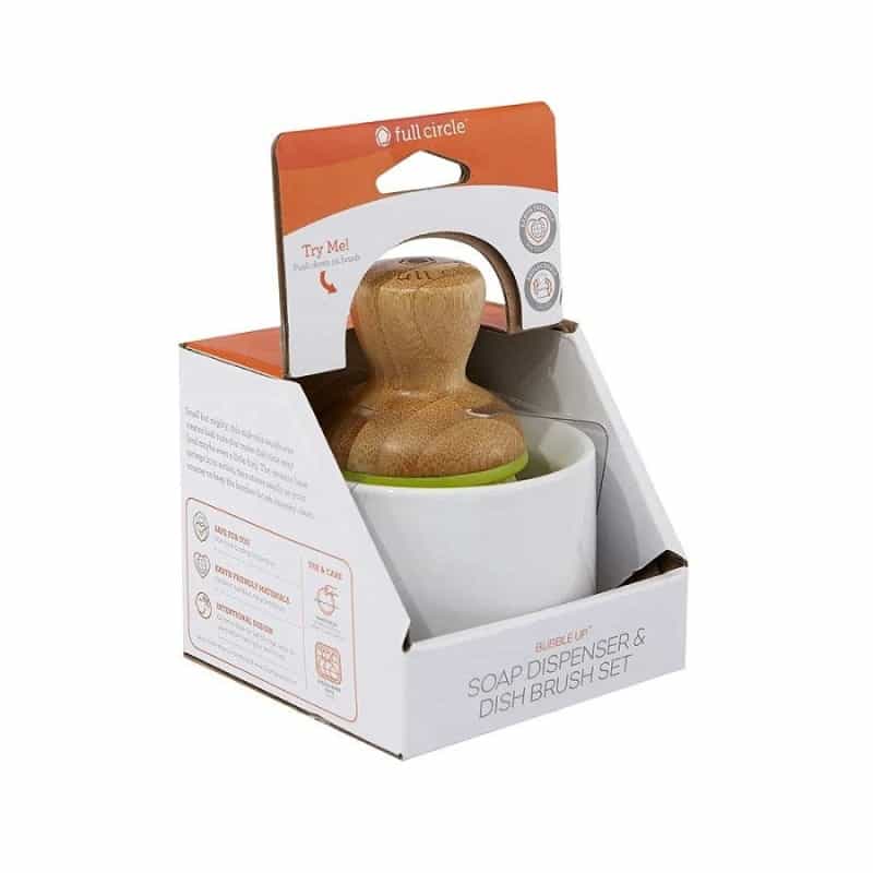 Full Circle White Bubble Up Dish Brush & Ceramic Dish