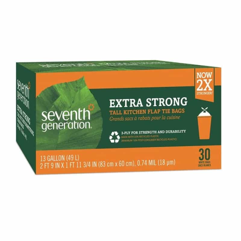 Seventh Generation Extra Strong Tall Kitchen Flap Tie 13 Gallon Trash Bags 30 Count