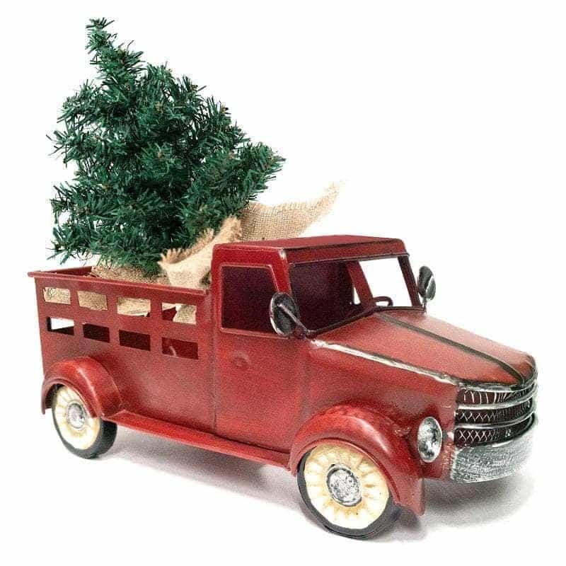 Ferrisland Vintage Red Truck Christmas Decor With Removable Christmas Tree Ornament