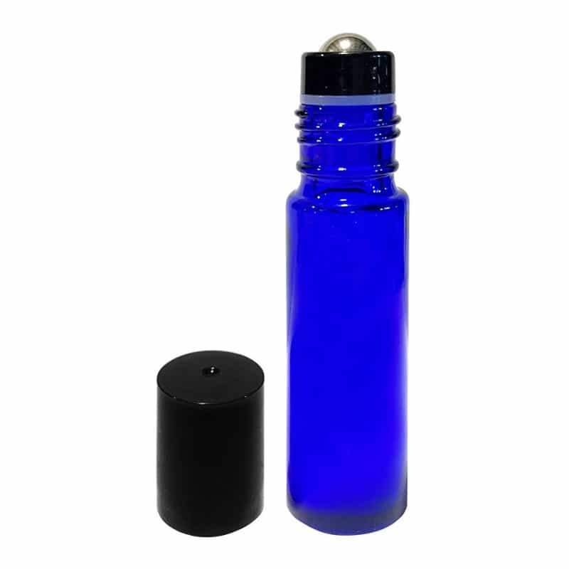10 Ml Blue Glass Roller Bottles With Stainless Steel Roll On Inserts (12-Pack)
