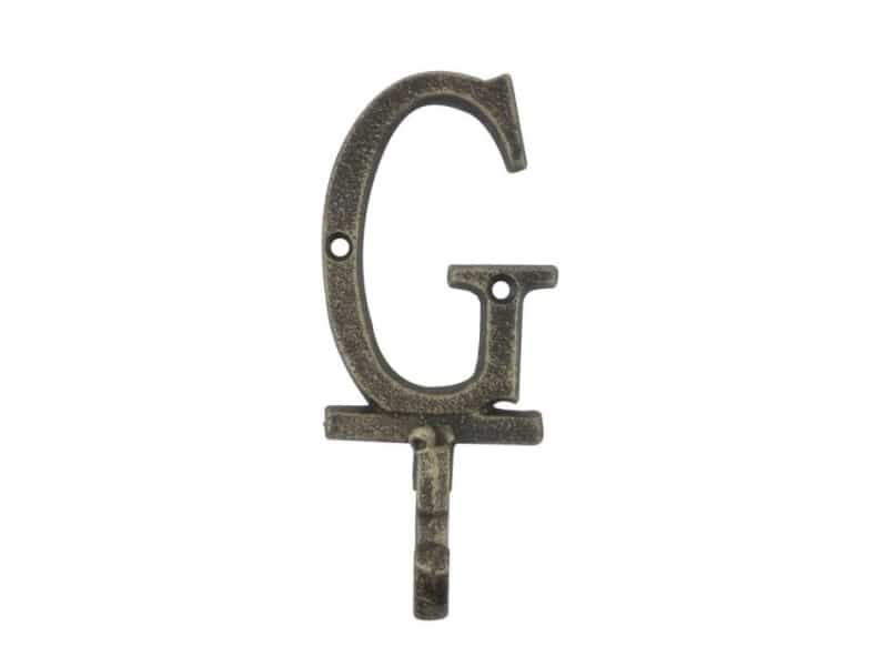 Rustic Gold Cast Iron Letter G Alphabet Wall Hook 6"