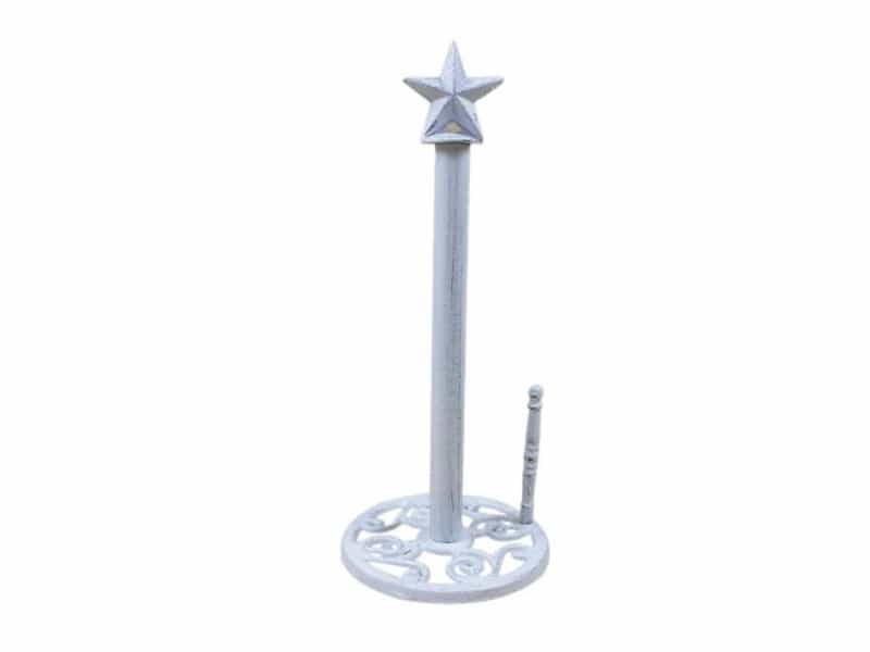 Whitewashed Cast Iron Texas Star Kitchen Paper Towel Holder 16"
