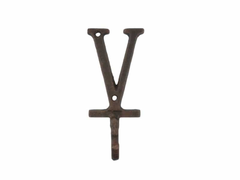 Rustic Copper Cast Iron Letter V Alphabet Wall Hook 6"
