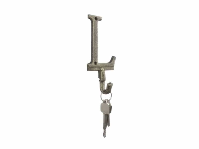 Rustic Gold Cast Iron Letter L Alphabet Wall Hook 6"