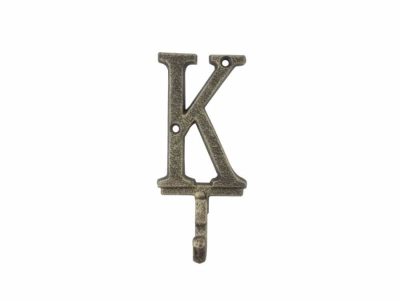 Rustic Gold Cast Iron Letter K Alphabet Wall Hook 6"