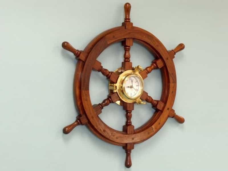 Deluxe Class Wood And Brass Ship Wheel Clock 24"