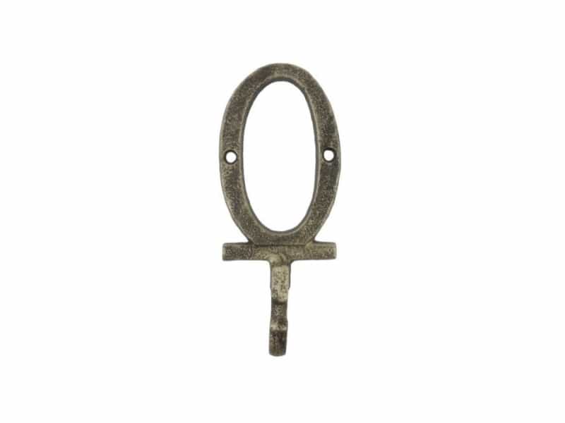 Rustic Gold Cast Iron Letter O Alphabet Wall Hook 6"