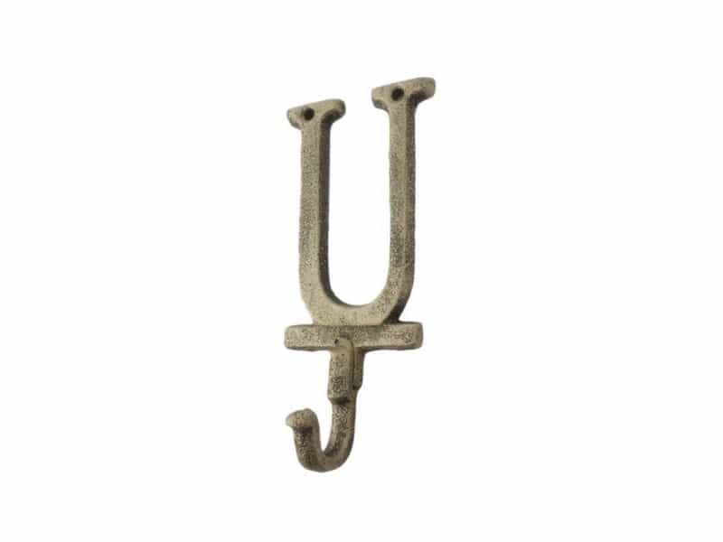 Rustic Gold Cast Iron Letter U Alphabet Wall Hook 6"