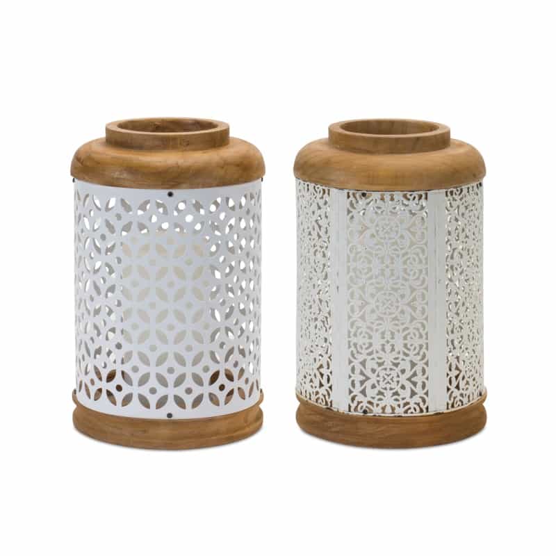 Lantern (Set Of 2) 10.25”H Wood/Metal