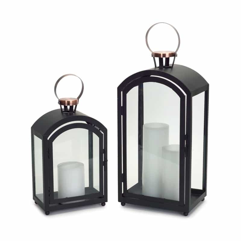 Lantern (Set Of 2) 15"H, 20"H Metal/Glass