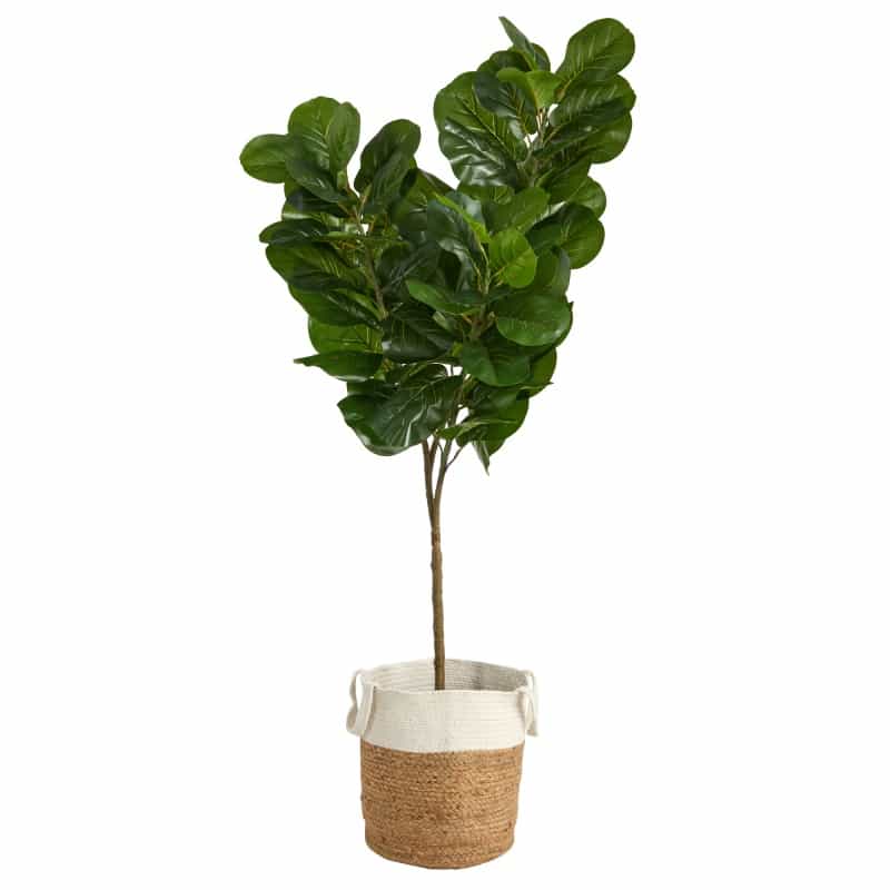 6’ Fiddle Leaf Fig Artificial Tree In Handmade Natural Jute And Cotton Planter