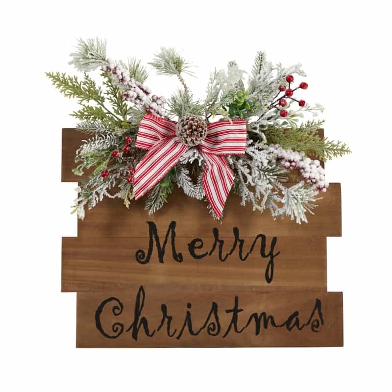 20" Holiday Merry Christmas Door Wall Hanger With Pine And Berries Stripped Bow Wall Art déCor
