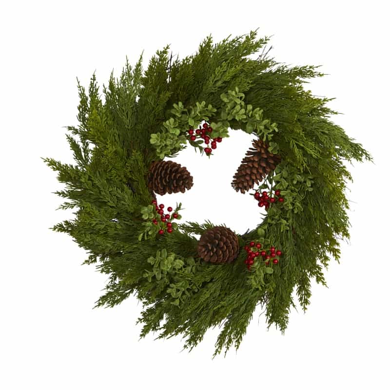 26'' Cypress With Berries And Pine Cones Artificial Wreath