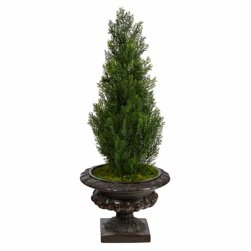 3.5’ Mini Cedar Artificial Pine Tree In Iron Colored Urn Uv Resistant (Indoor/Outdoor)