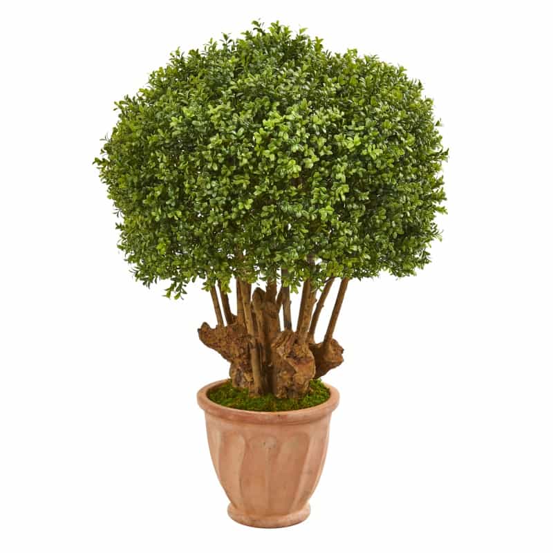 39” Boxwood Artificial Topiary Tree In Terracotta Planter (Indoor/Outdoor)