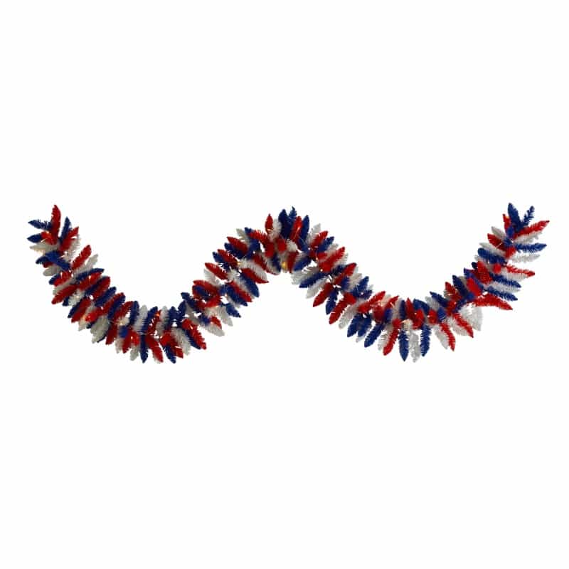 9’ Patriotic “American Flag” Themed Artificial Garland With 50 Warm Led Lights