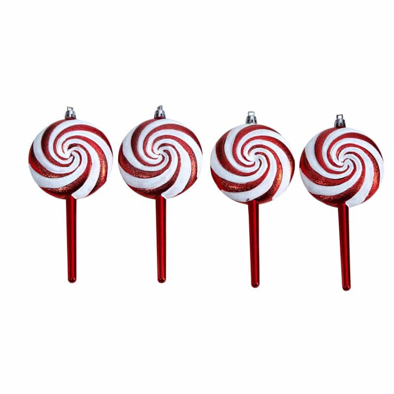 7” Candy Cane Lollipop Holiday Deluxe Christmas Shatterproof Ornament Set Of 4