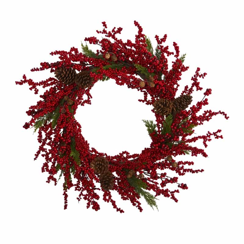 34” Cypress Artificial Wreath With Berries And Pine Cones