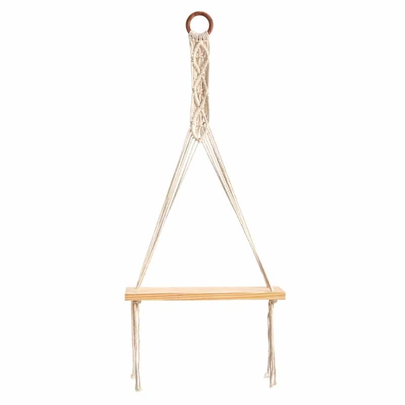 14” X 24” Handmade Macrame Wall Hanging With Wooden Shelf