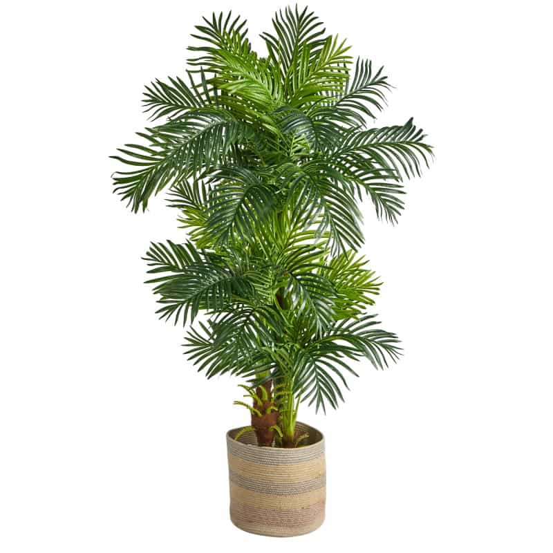 6’ Hawaii Artificial Palm Tree In Handmade Natural Cotton Multicolored Woven Planter