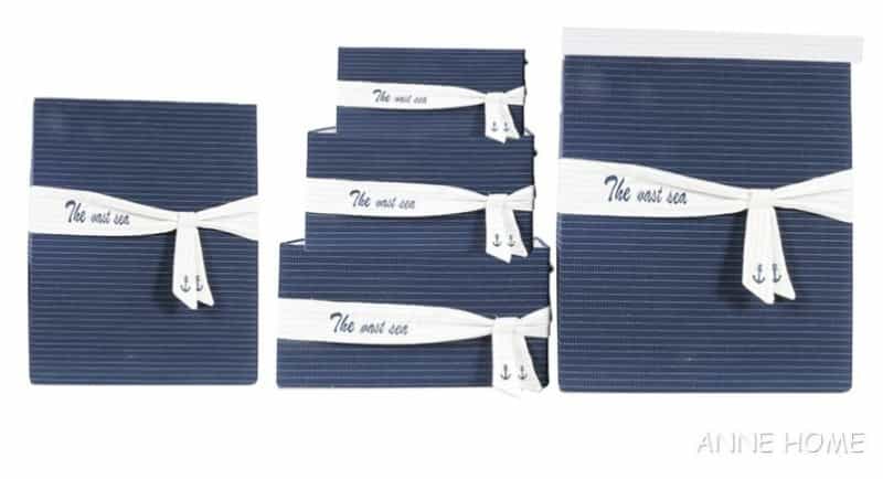 Set Of 5 Blue Fabric Basket With Bow Decoration