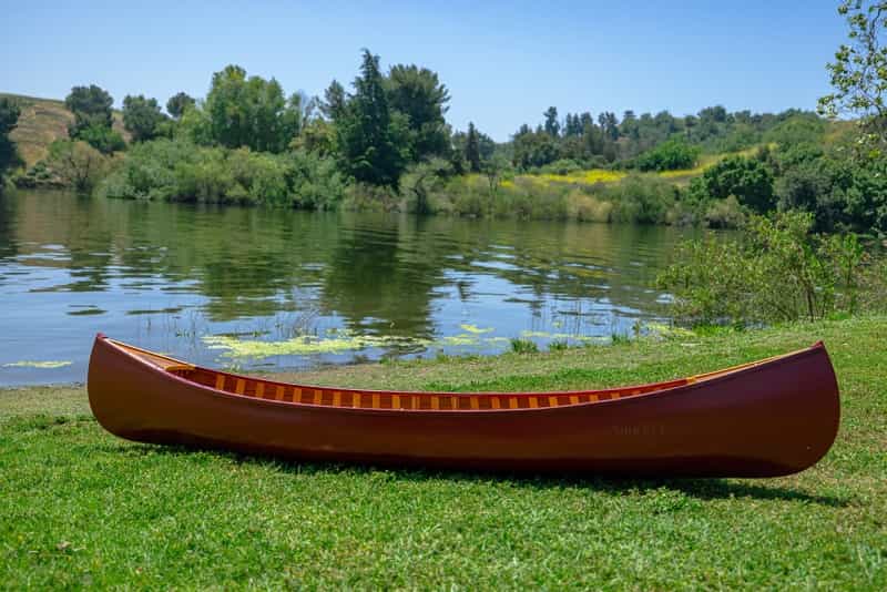 Red Wooden Canoe Decor 10Ft With Ribs Curved Bow