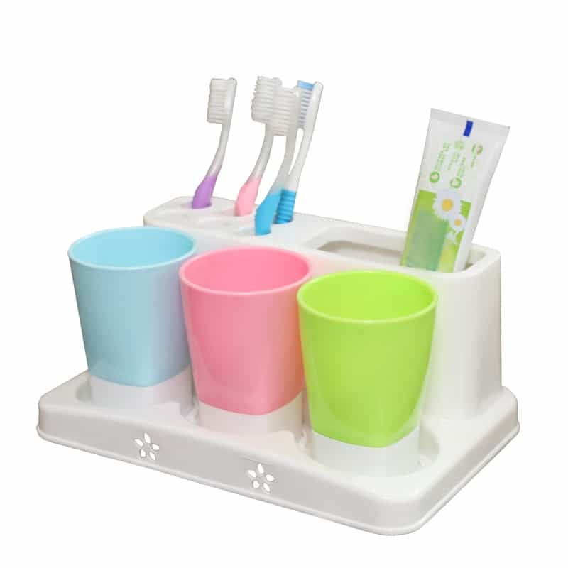 Basicwise Plastic Bathroom Toothbrush Holder Countertop Oral Care Organizer Storage Rack For Family & Guest Bathroom Essentials