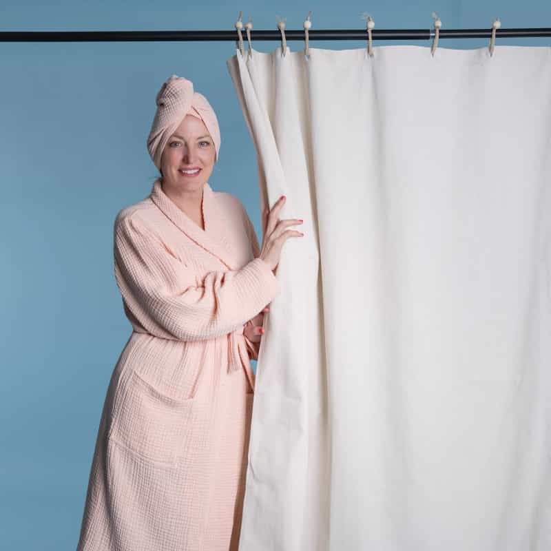 100% Organic Cotton Shower Curtain | Draperies (Pvc-Free, Plastic-Free, Vinyl-Free) (100% Biodegradable) (Carmel)