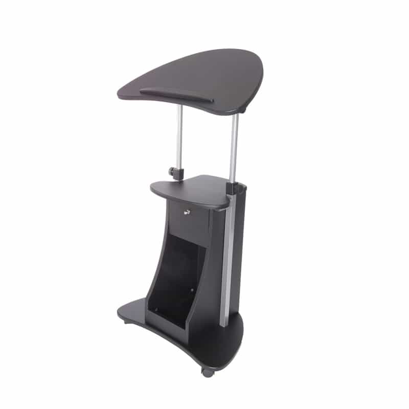 Techni Mobili Sit-To-Stand Rolling Adjustable Laptop Cart With Storage, Black