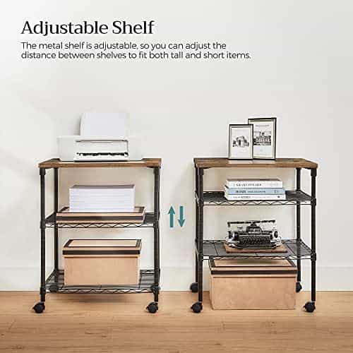 3-Tier Metal Printer Cart With Adjustable Shelves