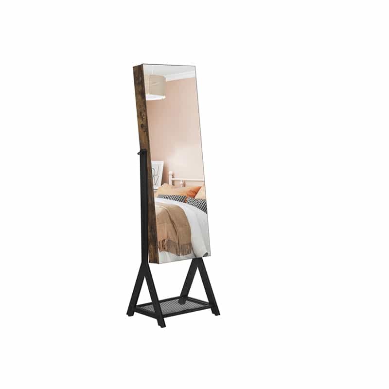 Brown And Black Jewelry Cabinet With Mirror