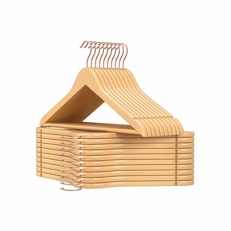 Set Of 20 Wood Coat Hangers With Swivel Hook