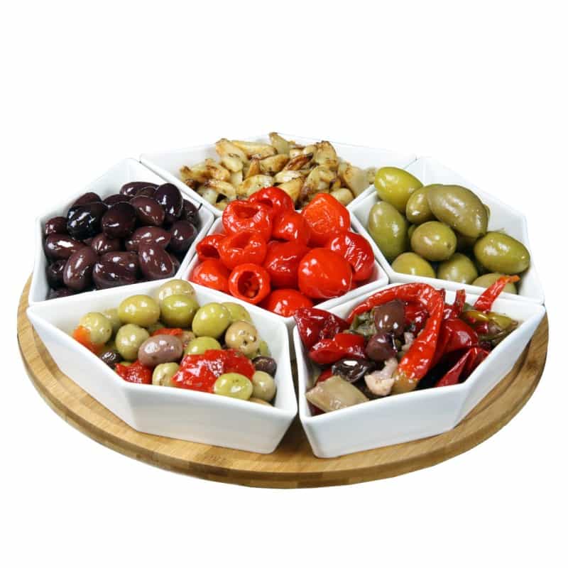 Elama Signature 12 Inch 7-Piece Condiment Server Set With A Bamboo Lazy Suzan Serving Tray