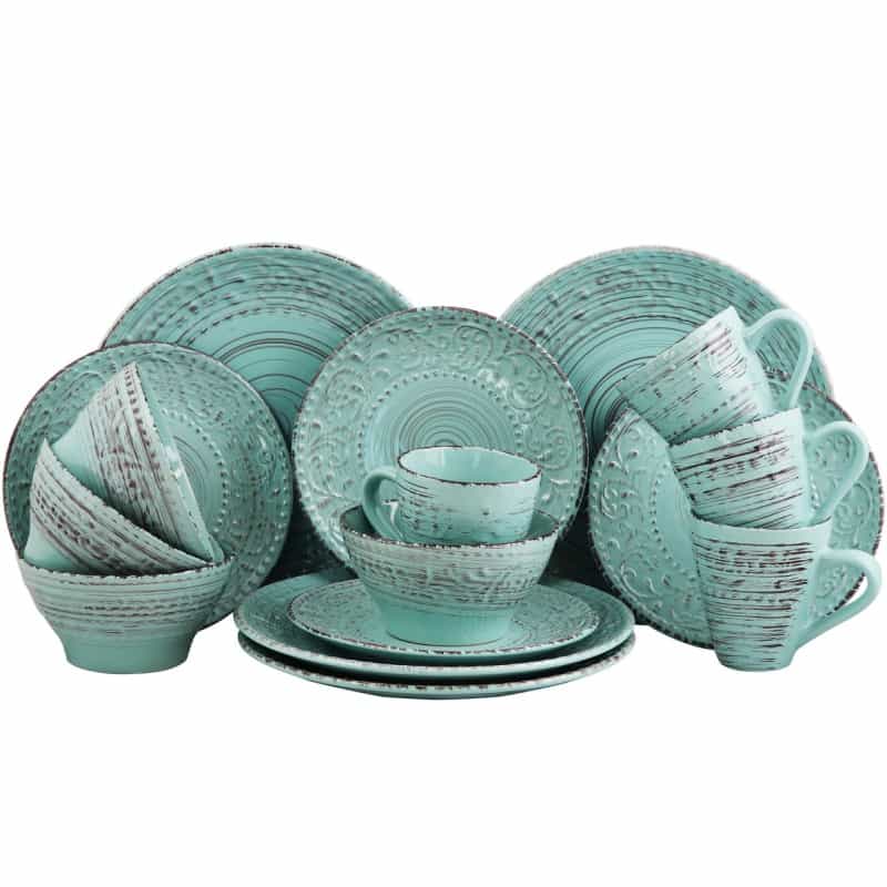 Elama Malibu Waves 16-Piece Dinnerware Set In Turquoise