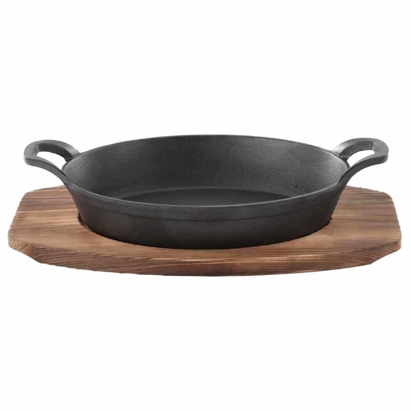Megachef Mini Cast Iron Oval Pan With Wood Tray