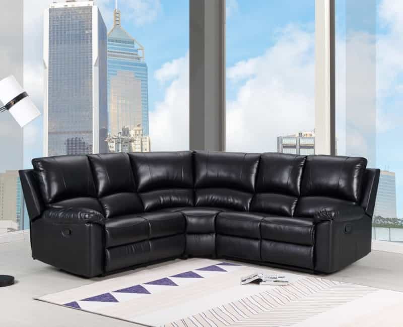 Black Polyester Blend Reclining U Shaped Three Piece Corner Sectional