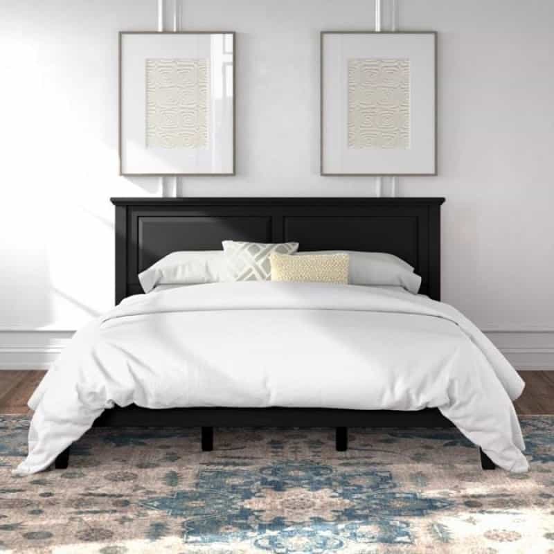 King Traditional Solid Wood Platform Bed Frame With Headboard In Black