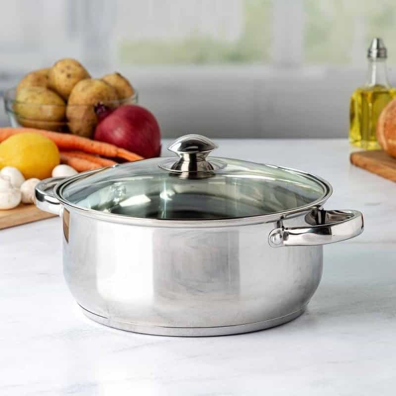 Round 5-Quart Stainless Steel Dutch Oven With Glass Lid