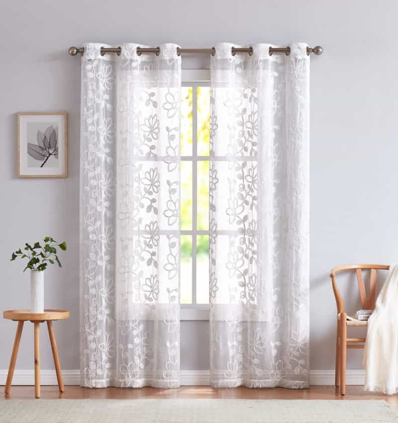 Set Of Two 84" White Floral Embroidered Window Panels